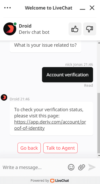 Deriv Dəstəyi ilə necə əlaqə saxlamaq olar